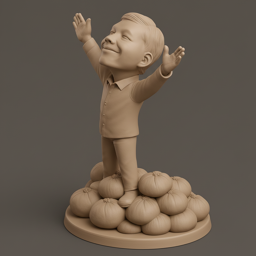 silhouette 3d printer maker-3d portrait printing_Joyful Harvest Boy Celebrating Success Statue