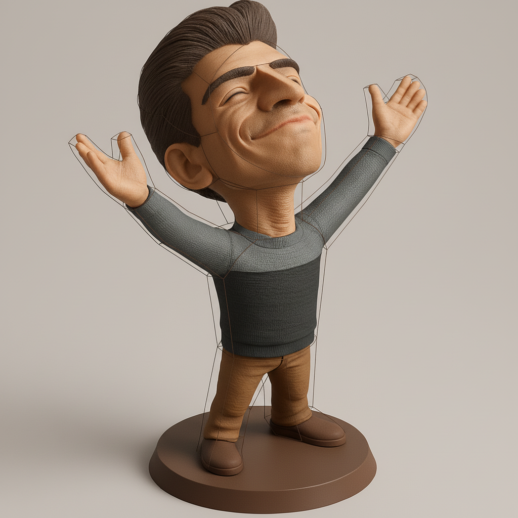 face to 3d model ai-3D portrait printing from photo_Joyful Success Figurine: Embrace Happiness