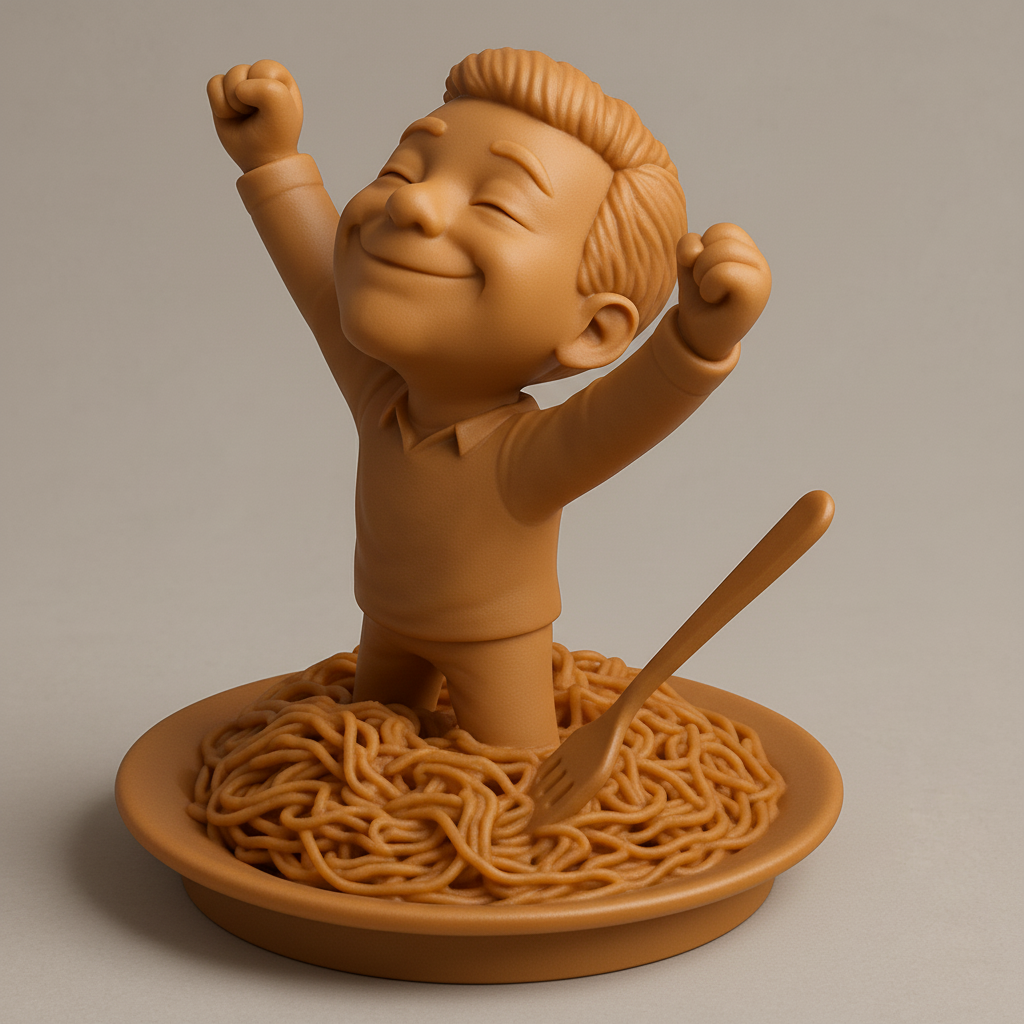face to 3d model ai-3D portrait printing from photo_Spaghetti Joy: Triumphant Noodle Champion Figurine
