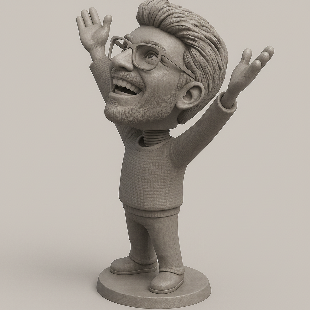 face anatomy 3d model-create 3d face model from photo_Joyful Character Figurine with Arms Raised