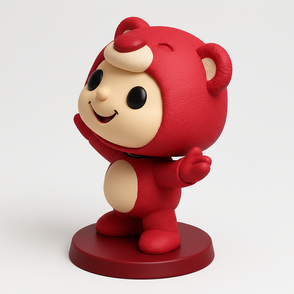 face to 3d model ai-3D portrait printing from photo_Wobbly Joy: Adorable Red Bear Bobblehead Desk Buddy