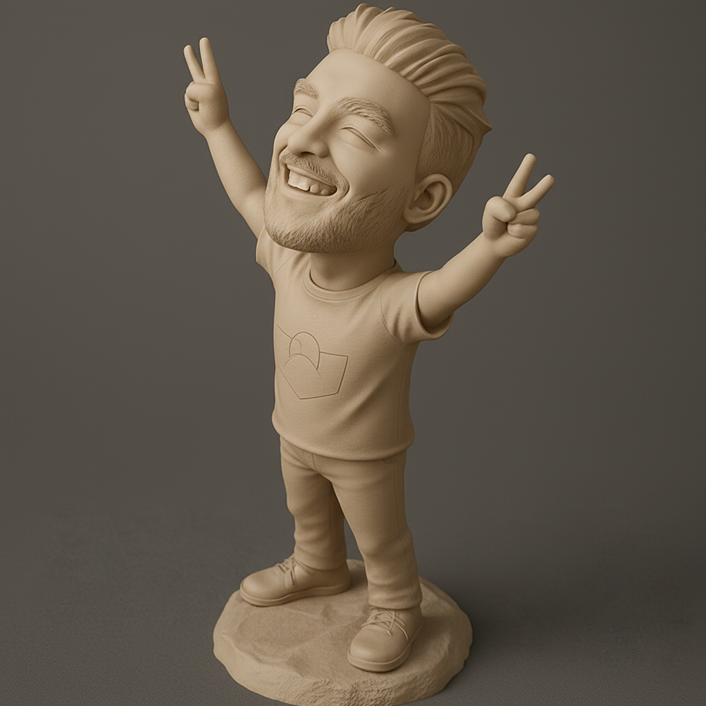 face to 3d model ai-3D portrait printing from photo_Celebrate Success: Joyful Victory Pose Figurine