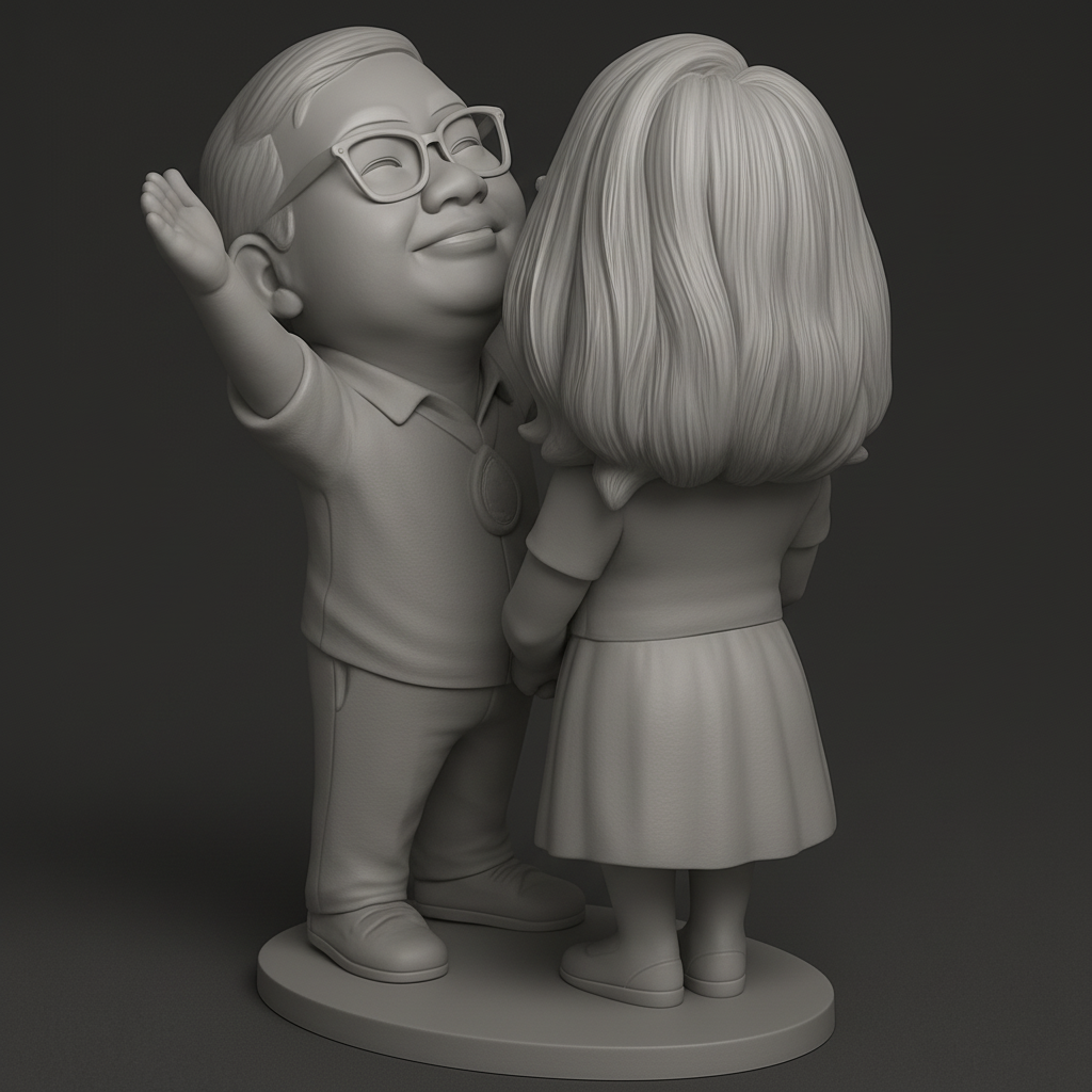 face anatomy 3d model-create 3d face model from photo_Happy Couple Chibi Statue - Personalized Gift