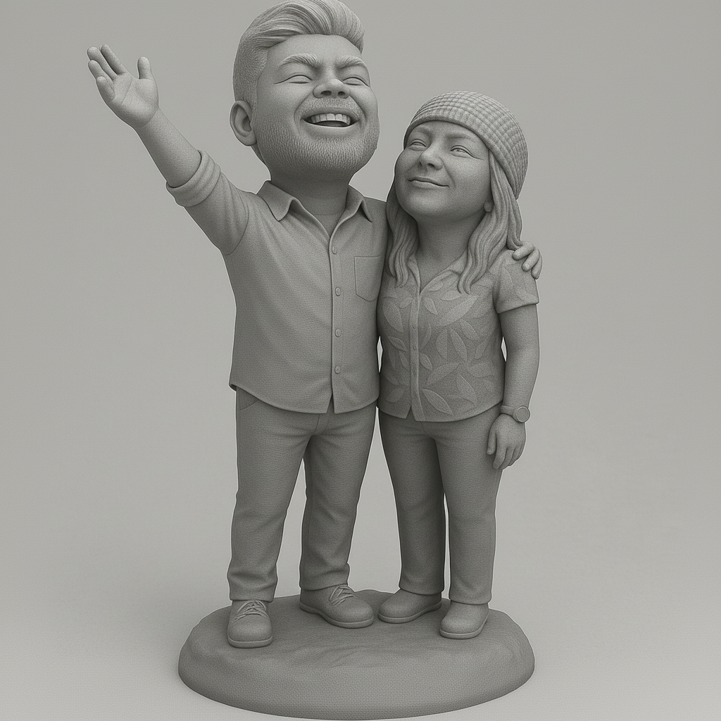 face anatomy 3d model-create 3d face model from photo_Joyful Couple Figurine for 3D Printing