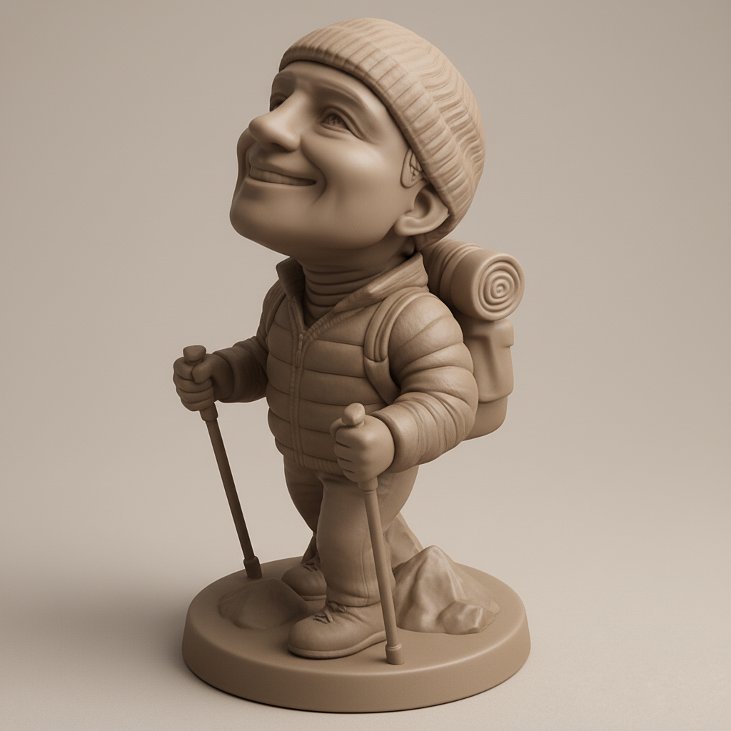 silhouette 3d printer maker-3d portrait printing_Joyful Hiker Bobblehead: Summit Your Desk with a Smile!