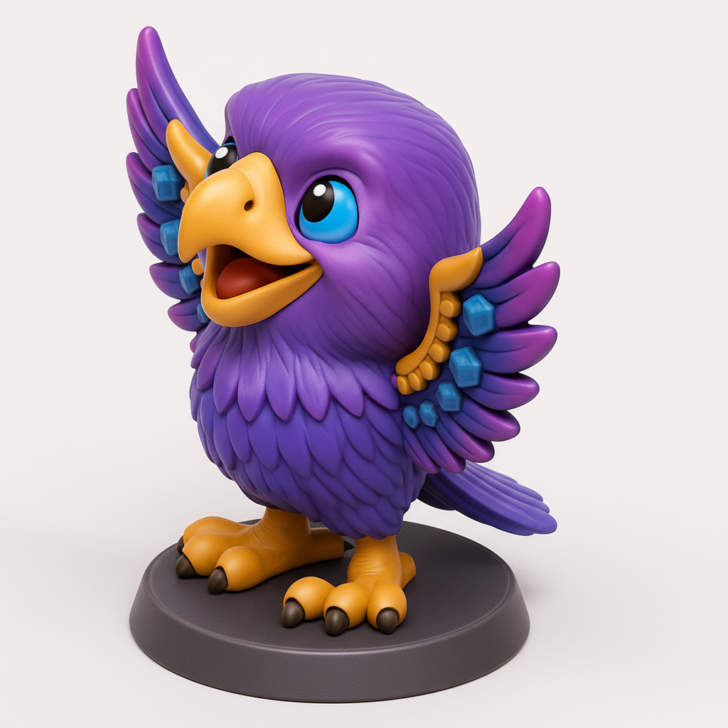 face to 3d model ai-3D portrait printing from photo_Whimsical Purple Feathered Friend 3D Print Model