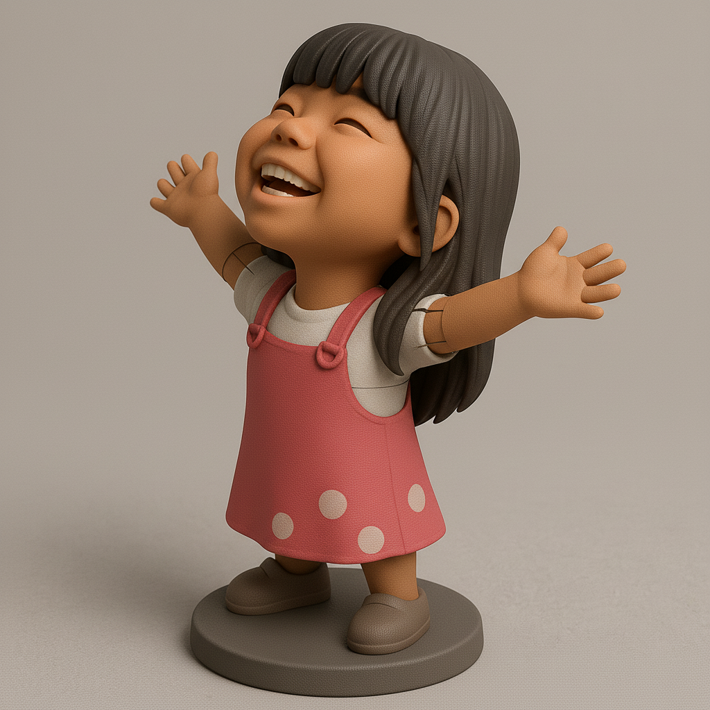 face anatomy 3d model-create 3d face model from photo_Joyful Girl Figurine for 3D Printing