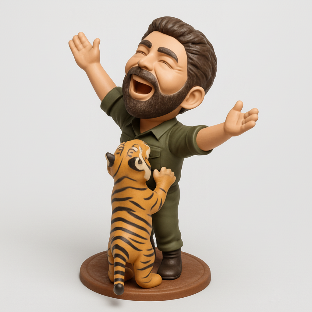 silhouette 3d printer maker-3d portrait printing_Laughing Explorer & Tiger Cub: Joyful Safari Companion