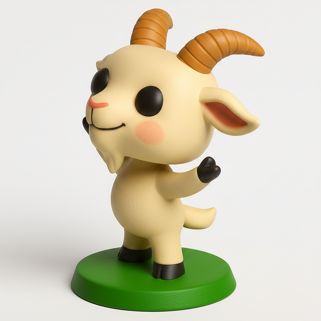 face to 3d model ai-3D portrait printing from photo_Charming Cartoon Goat Figurine - Happy Desk Decor Print