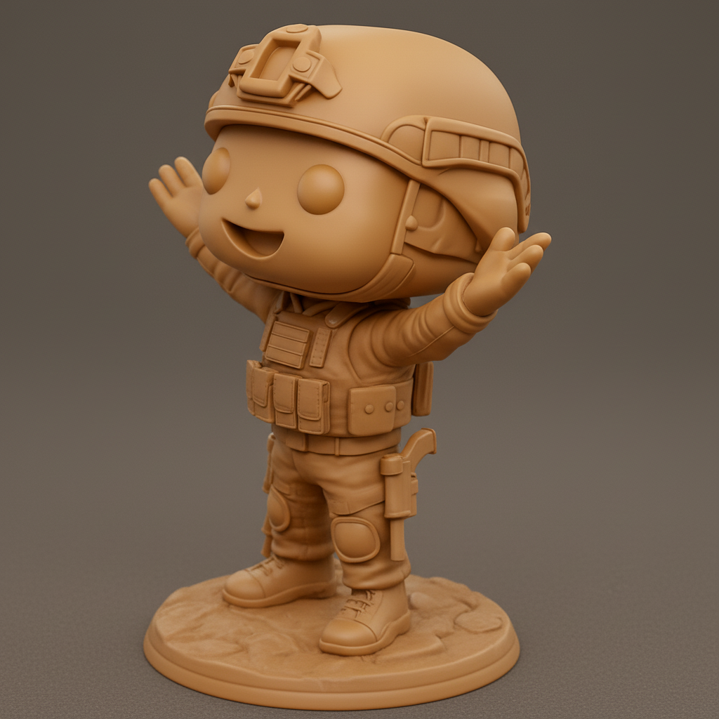face anatomy 3d model-create 3d face model from photo_Chibi Soldier Buddy: Your Brave Desk Companion Awaits!