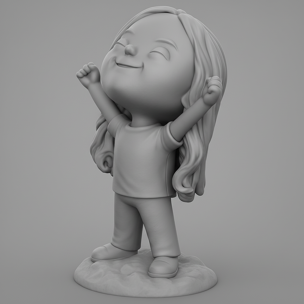 face to 3d model ai-3D portrait printing from photo_Happy Chibi Girl: Celebrate Success & Good Vibes!