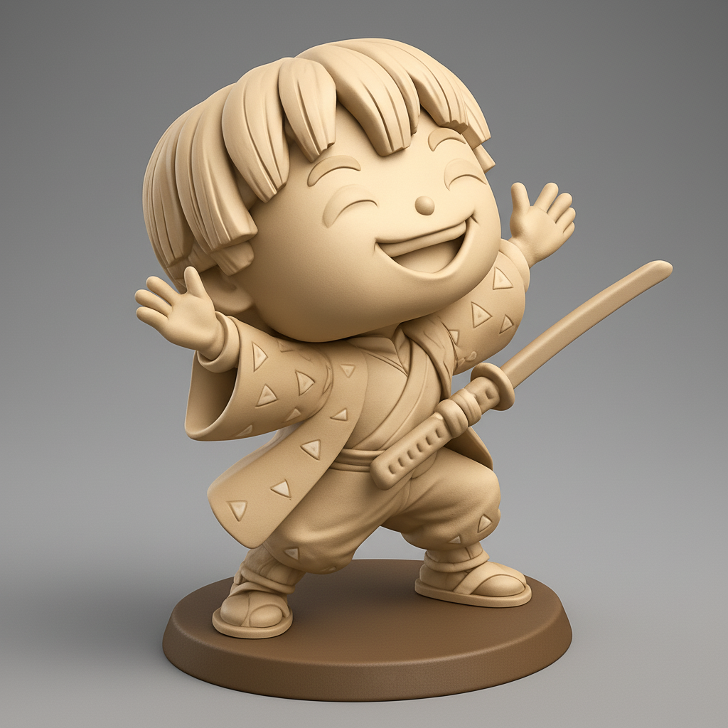 face to 3d model ai-3D portrait printing from photo_Happy Zenitsu Chibi Figurine - Print Your Own Slayer!