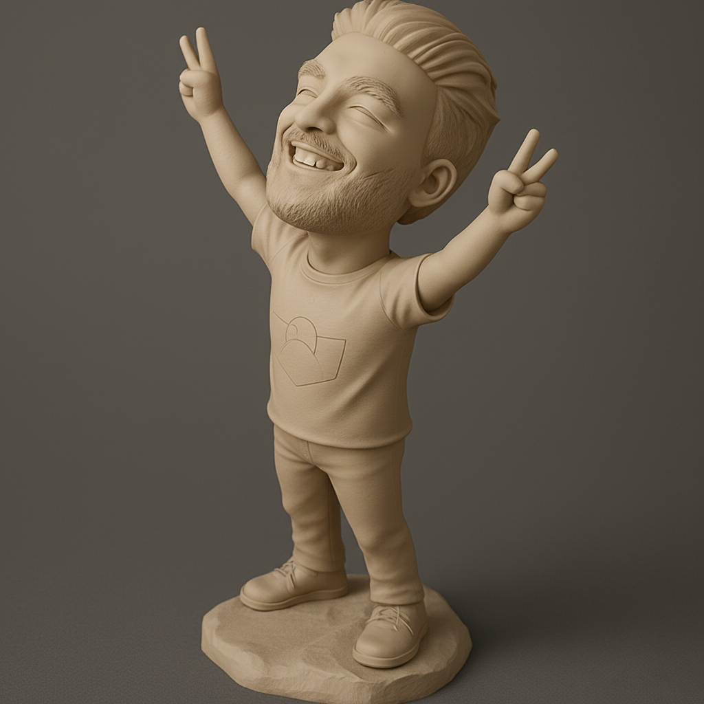 face to 3d model ai-3D portrait printing from photo_Celebrate Success: Joyful Victory Pose Figurine