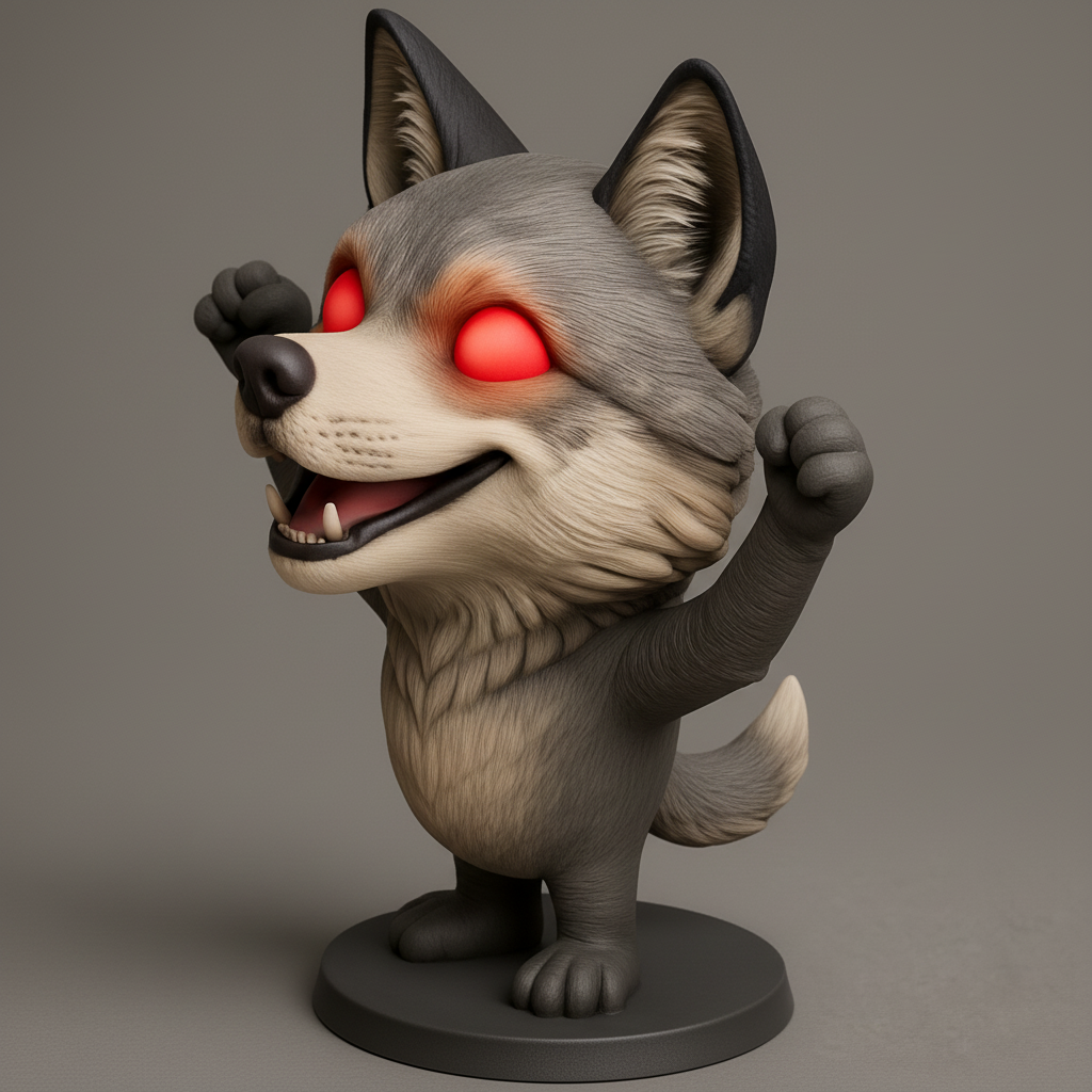 face anatomy 3d model-create 3d face model from photo_Grinning Wolf Figurine: Your Next Spooky-Cute Print!