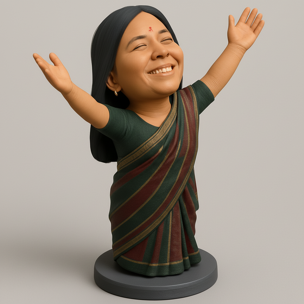 silhouette 3d printer maker-3d portrait printing_Radiant Joyful Woman Saree Bust - Spread Happiness!