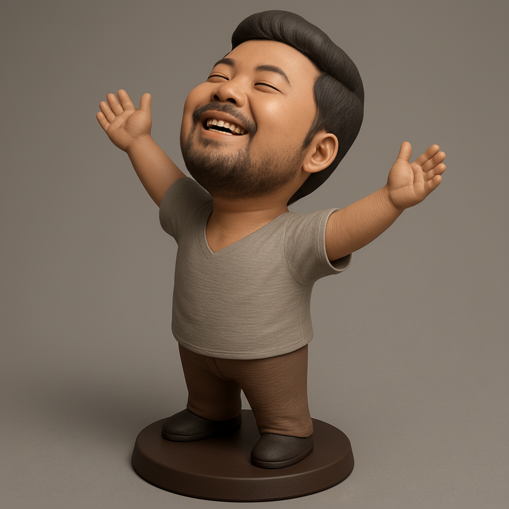 face anatomy 3d model-create 3d face model from photo_Uplifting Joy: Happy Man Figurine with Open Arms