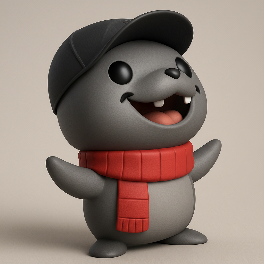 face to 3d model ai-3D portrait printing from photo_Happy Seal Desk Pal with Scarf & Hat - Print Your Buddy!