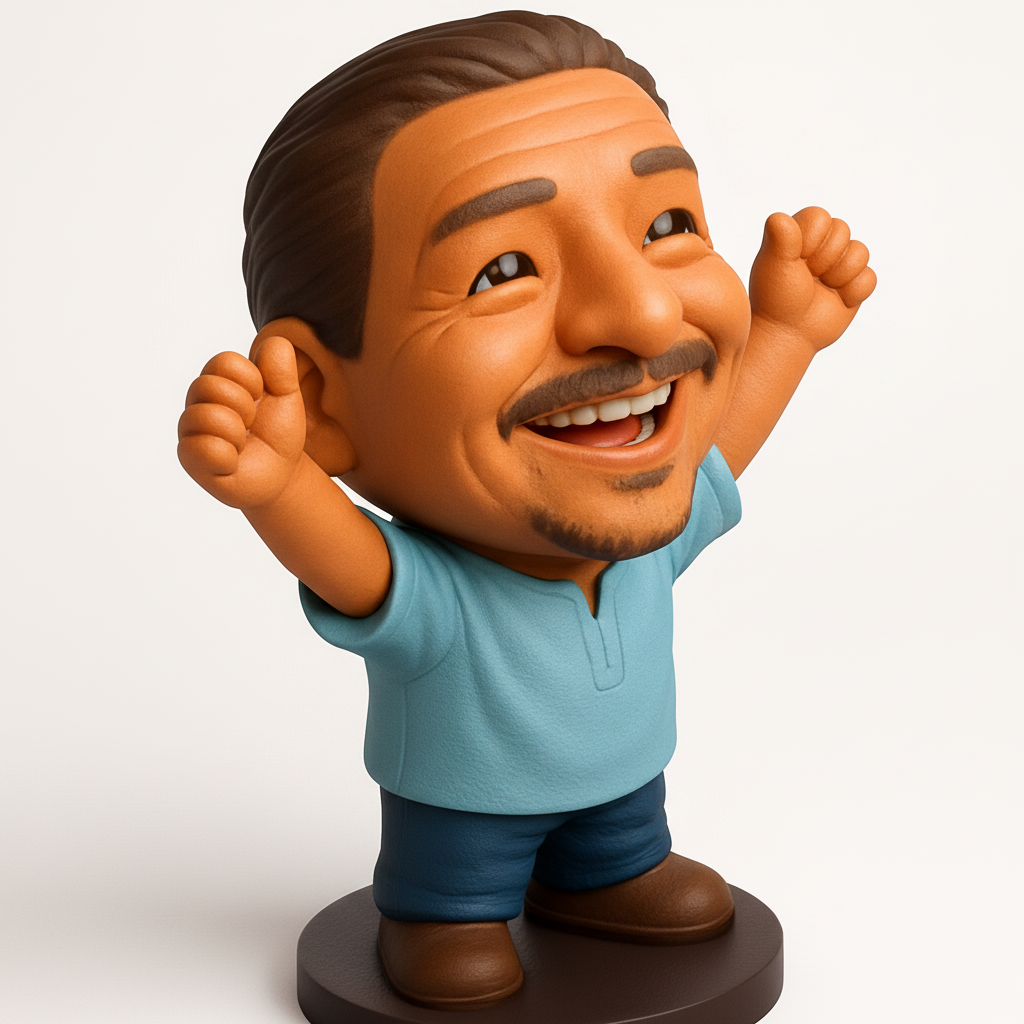 face to 3d model ai-3D portrait printing from photo_Chibi Man: Celebrate Success & Joyful Cheers!