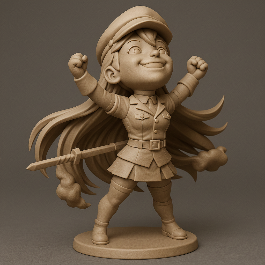 silhouette 3d printer maker-3d portrait printing_Dynamic Heroine Figurine with Sword