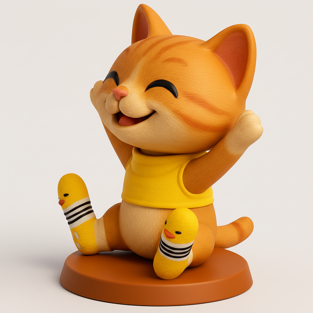 face to 3d model ai-3D portrait printing from photo_Charming Happy Cat Figurine - Instant Joy & Decor!