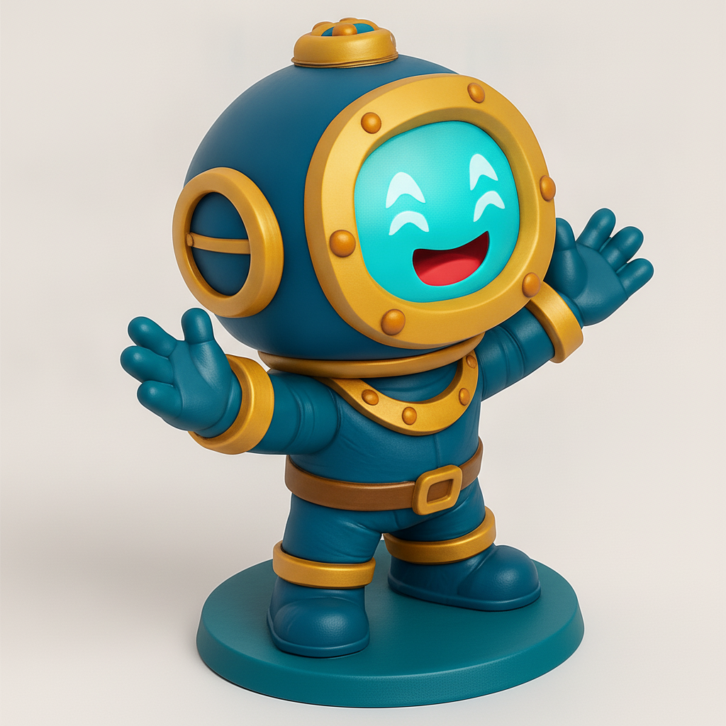 face anatomy 3d model-create 3d face model from photo_Happy Deep-Sea Diver Bot Figurine for Your Desk