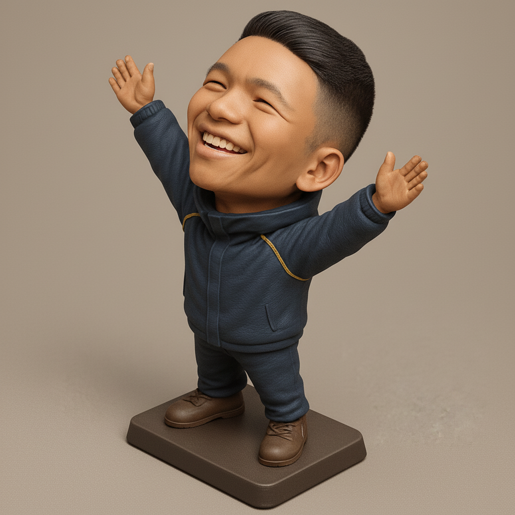 silhouette 3d printer maker-3d portrait printing_Joyful Bobblehead Man - Celebrate Happiness 3D Print