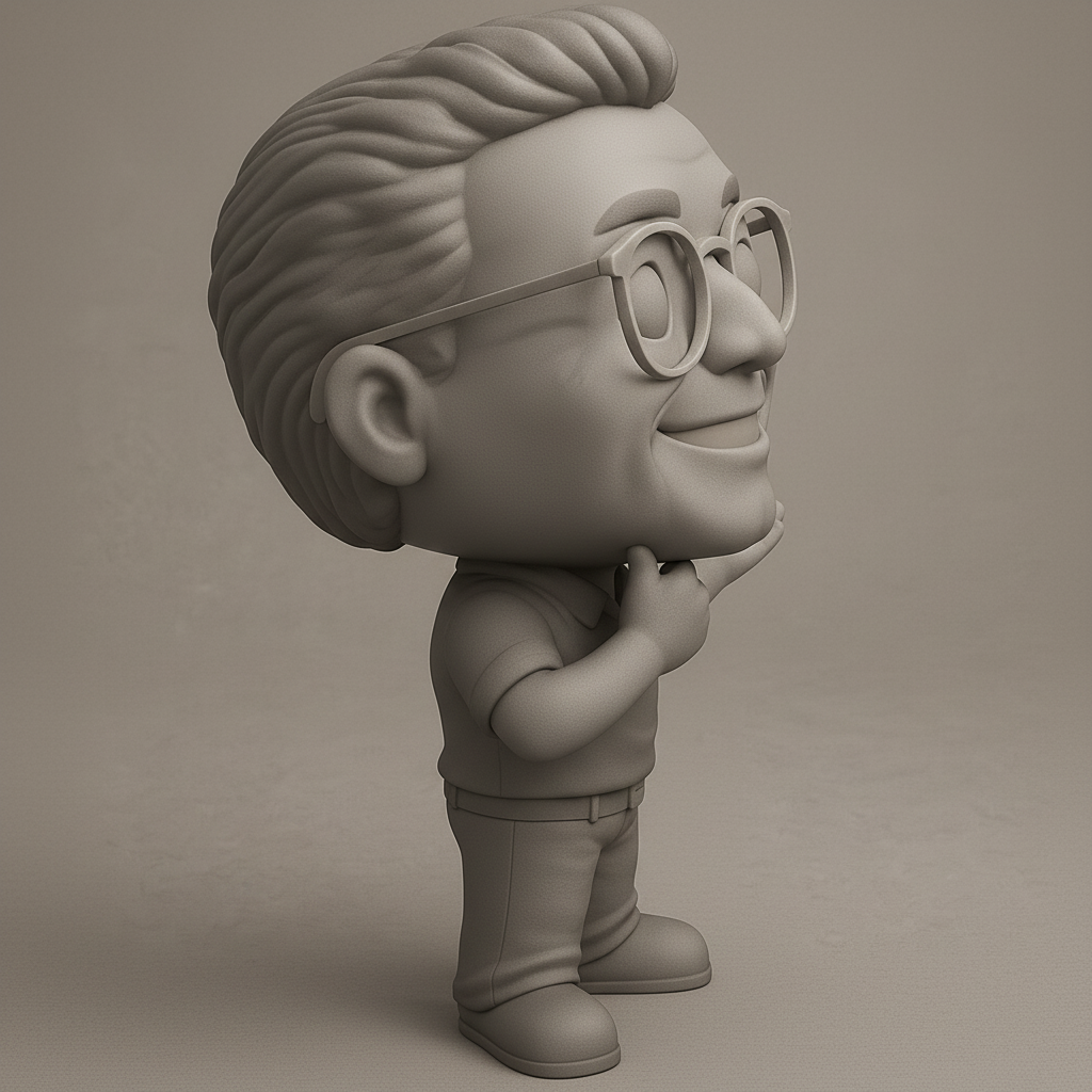 face to 3d model ai-3D portrait printing from photo_Thoughtful Host Figurine: Your Smiling Desk Buddy