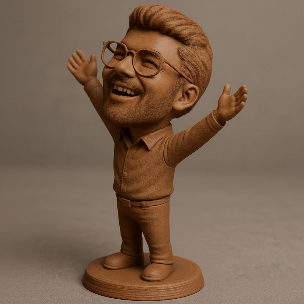 face to 3d model ai-3D portrait printing from photo_Embrace Joy: Customizable Smiling Bobblehead Figurine