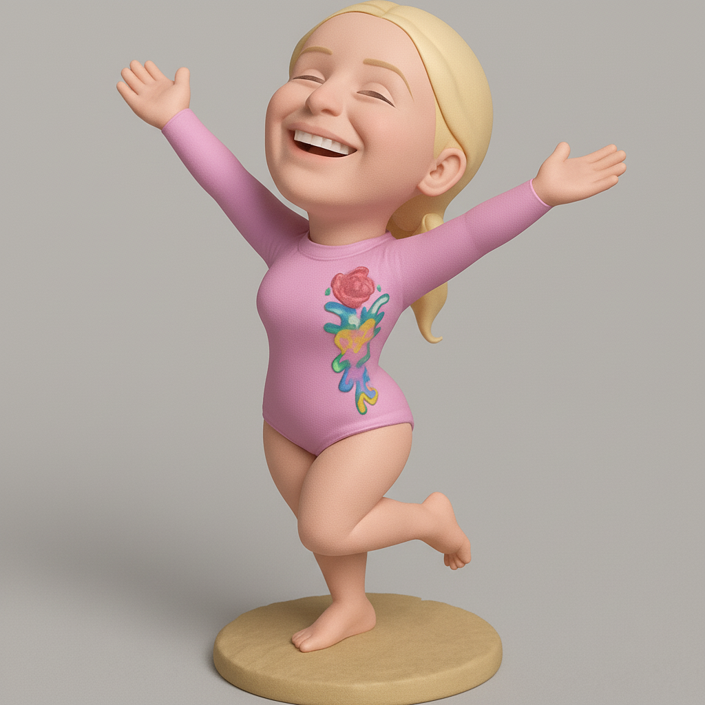 face anatomy 3d model-create 3d face model from photo_Vibrant Joy: Happy Woman Figurine with Rose Design