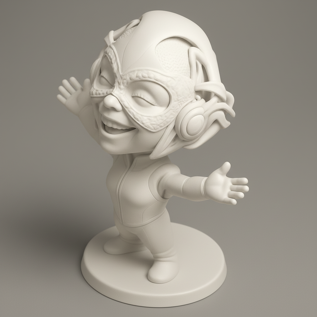 silhouette 3d printer maker-3d portrait printing_Smiling Masked Heroine with Headphones - Pure Joy!