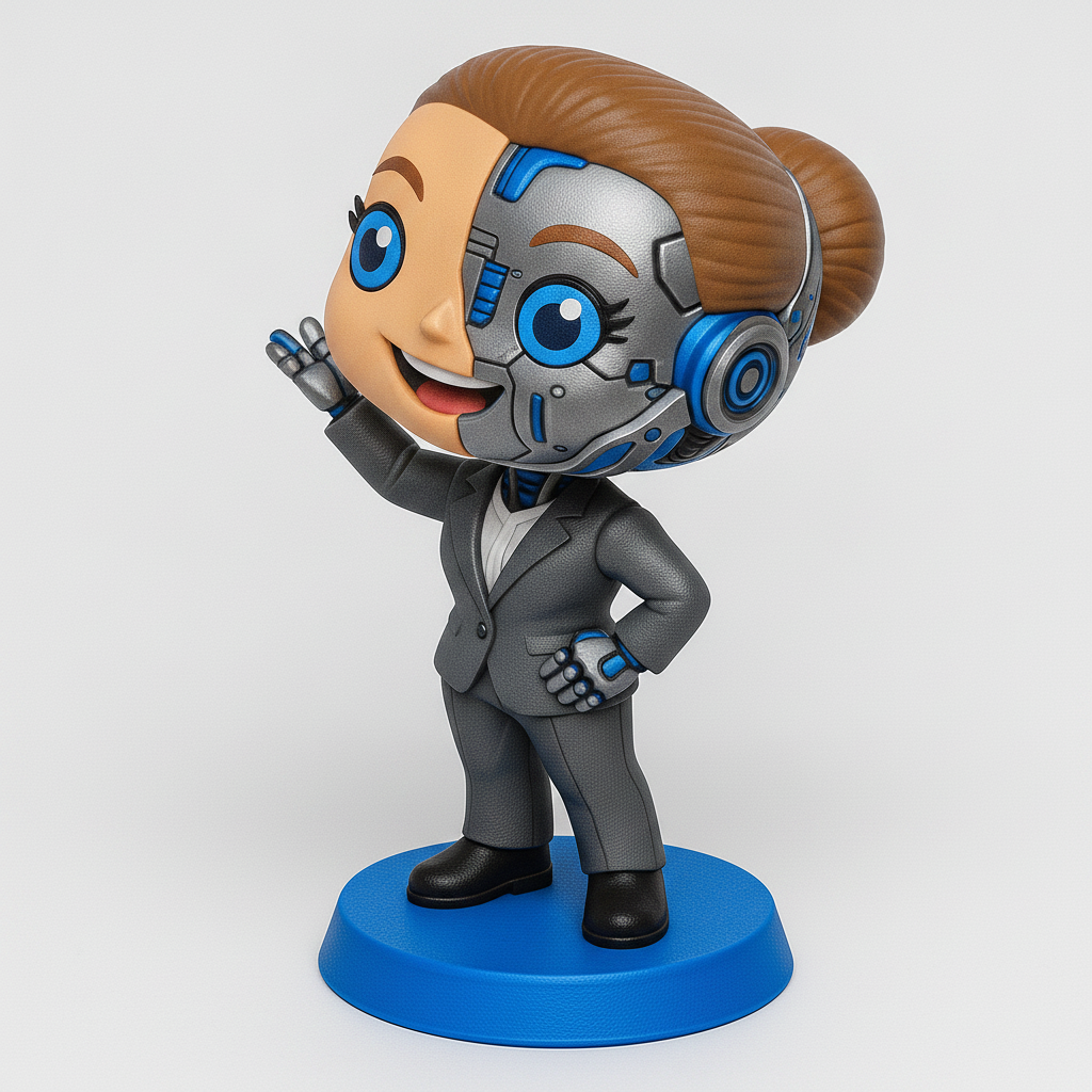 face to 3d model ai-3D portrait printing from photo_Friendly Robotic Businesswoman Bobblehead Figurine