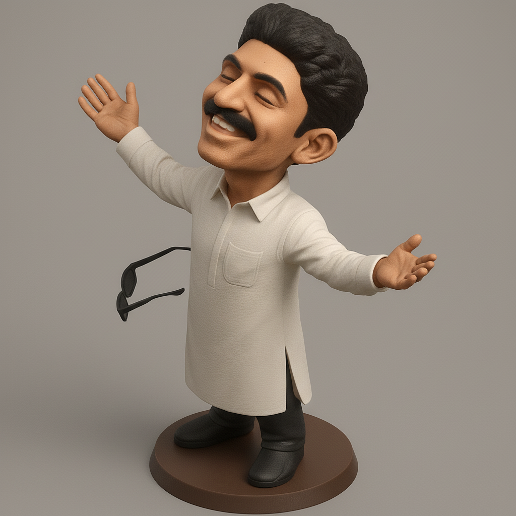 face anatomy 3d model-create 3d face model from photo_Celebrate Joy: Happy Man Figurine with Iconic Pose