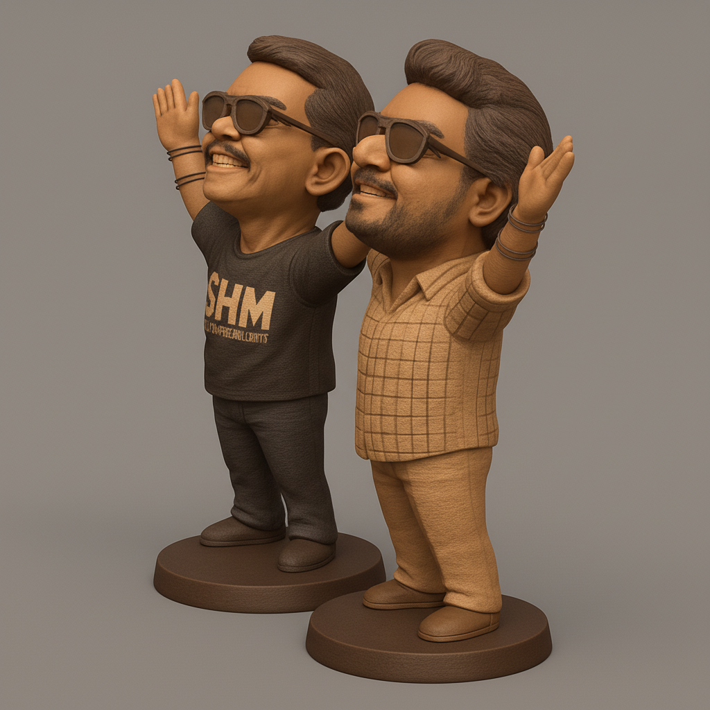 face anatomy 3d model-create 3d face model from photo_Joyful Duo Bobblehead Statue - Custom 3D Print Ready!