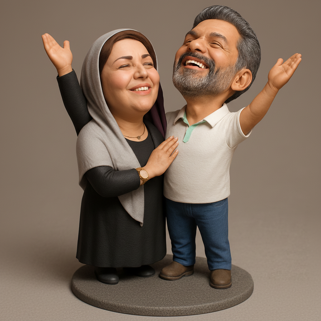 face anatomy 3d model-create 3d face model from photo_Joyful Couple Caricature: Custom 3D Printed Keepsake