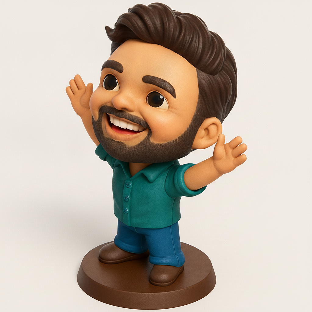 face to 3d model ai-3D portrait printing from photo_Joyful Bearded Guy Desk Buddy - Easy 3D Print