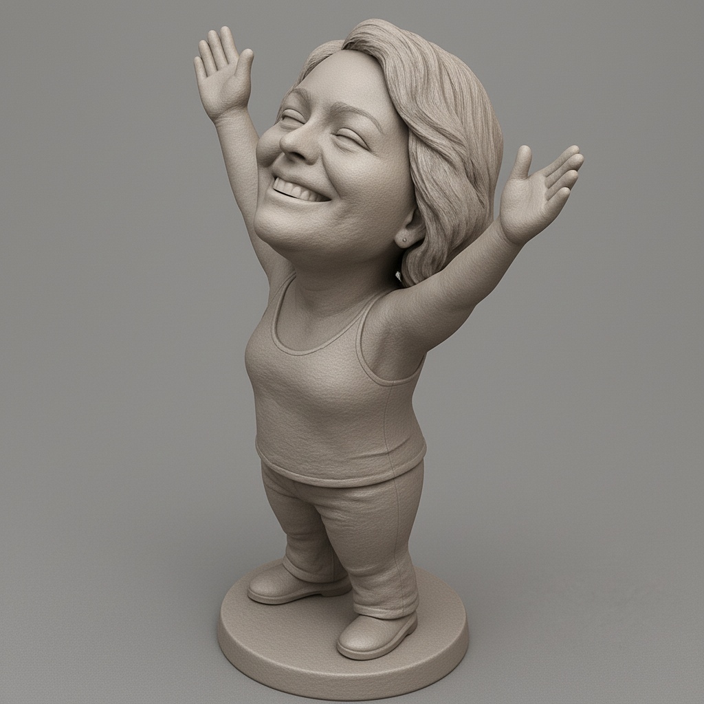 face to 3d model ai-3D portrait printing from photo_Celebrate Joy: Happy Arms Up Statuette