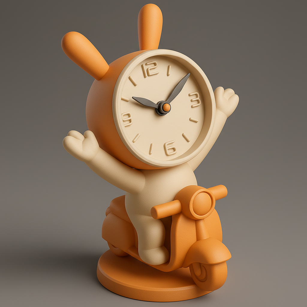 silhouette 3d printer maker-3d portrait printing_Playful Bunny Clock on a Scooter