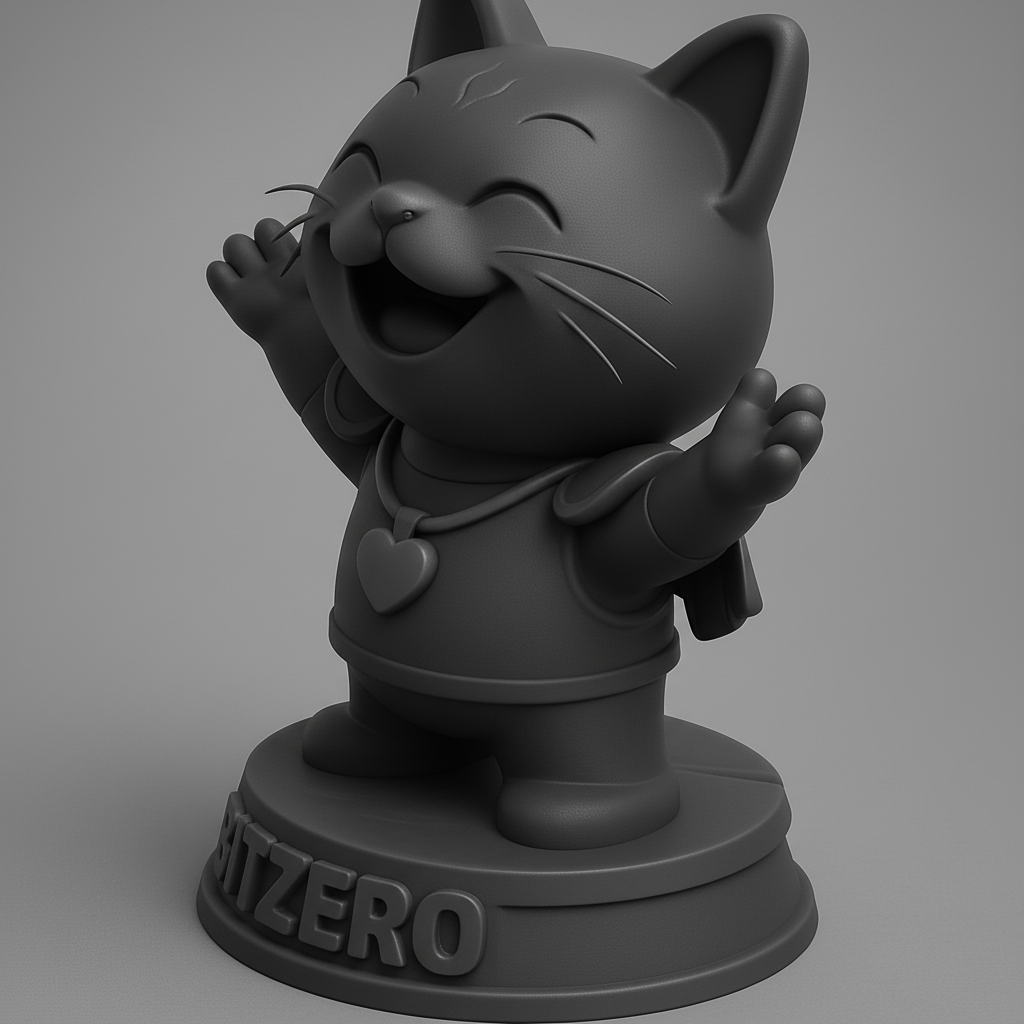 face anatomy 3d model-create 3d face model from photo_Embrace Joy: Happy Cat Bitzero Figurine 3D Model