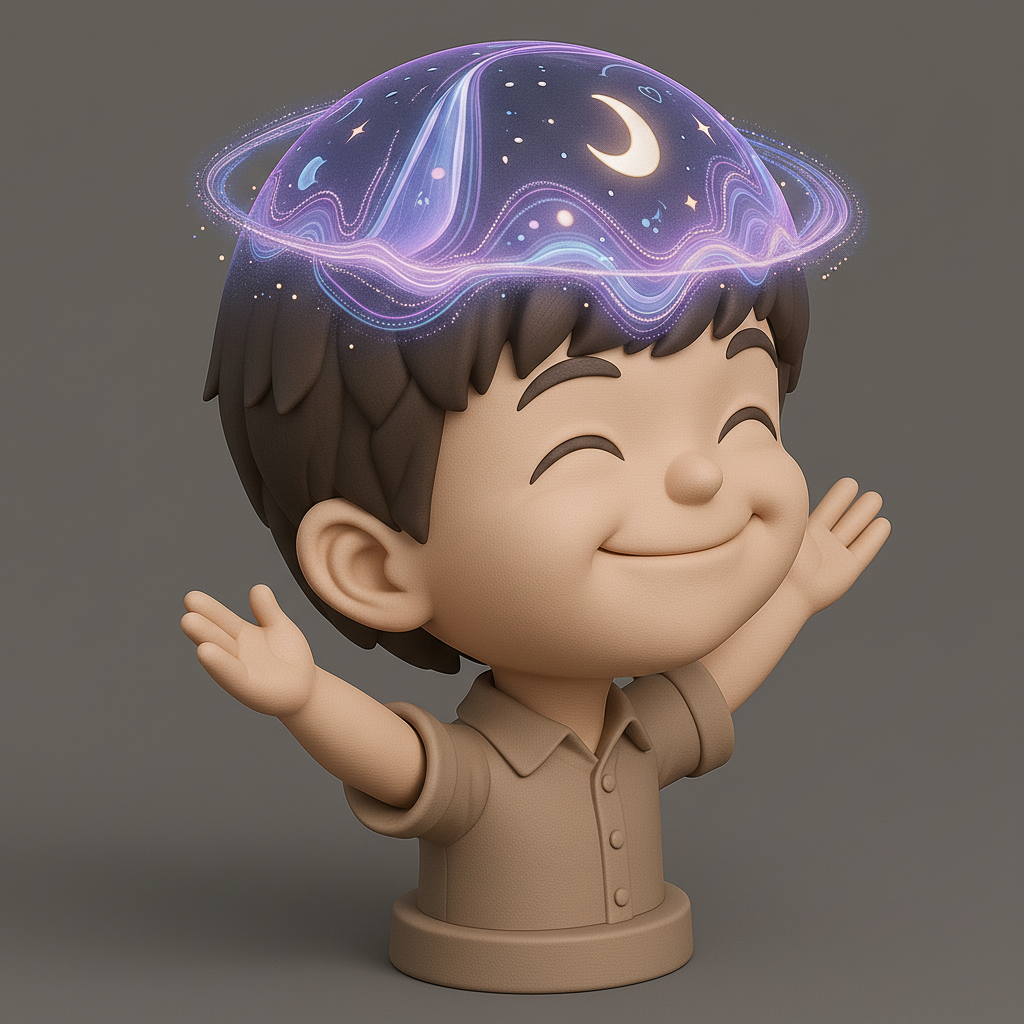 silhouette 3d printer maker-3d portrait printing_Whimsical Dreamer Bust with Cosmic Halo