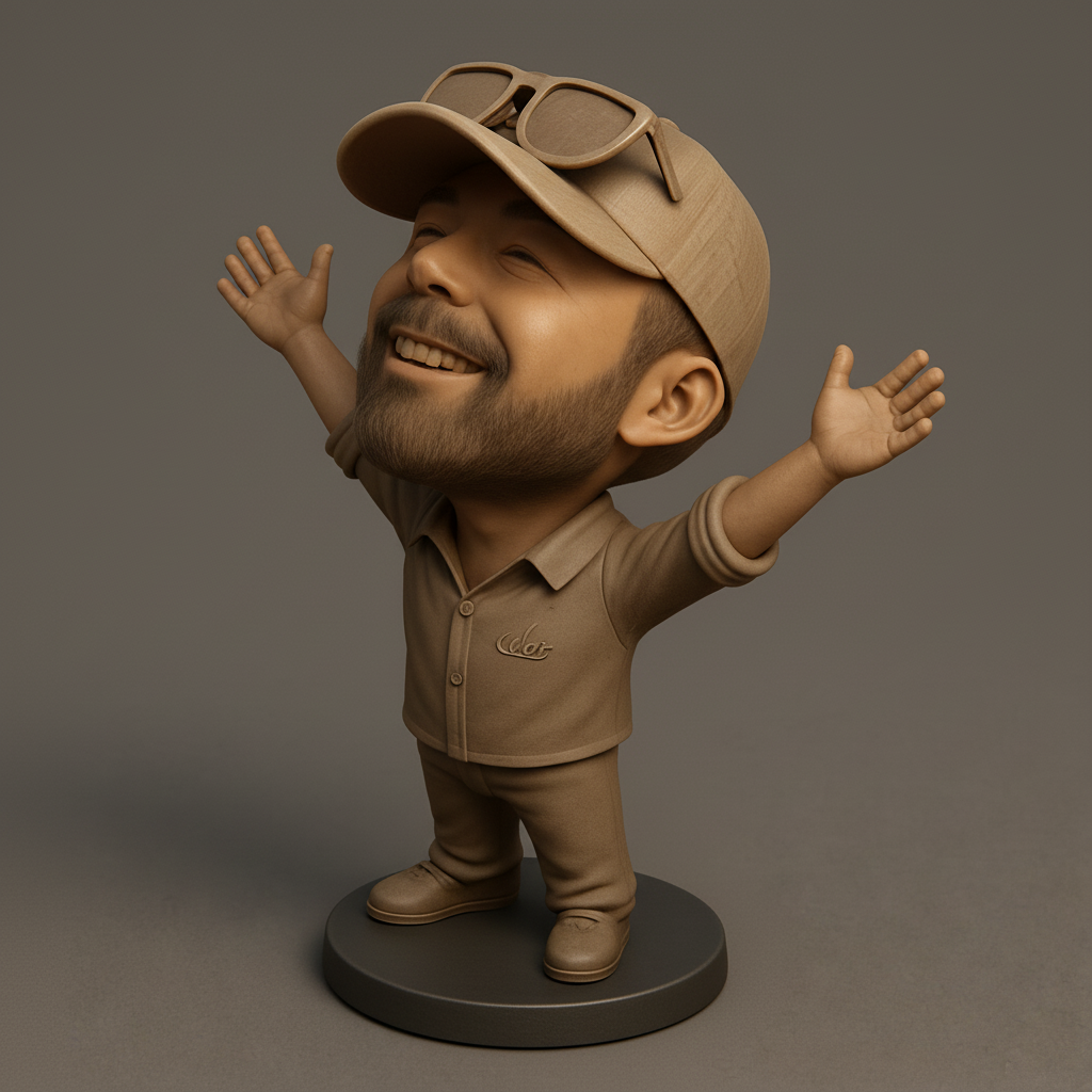 face to 3d model ai-3D portrait printing from photo_Happy Man Bobblehead: Personalized Joyful Desk Buddy