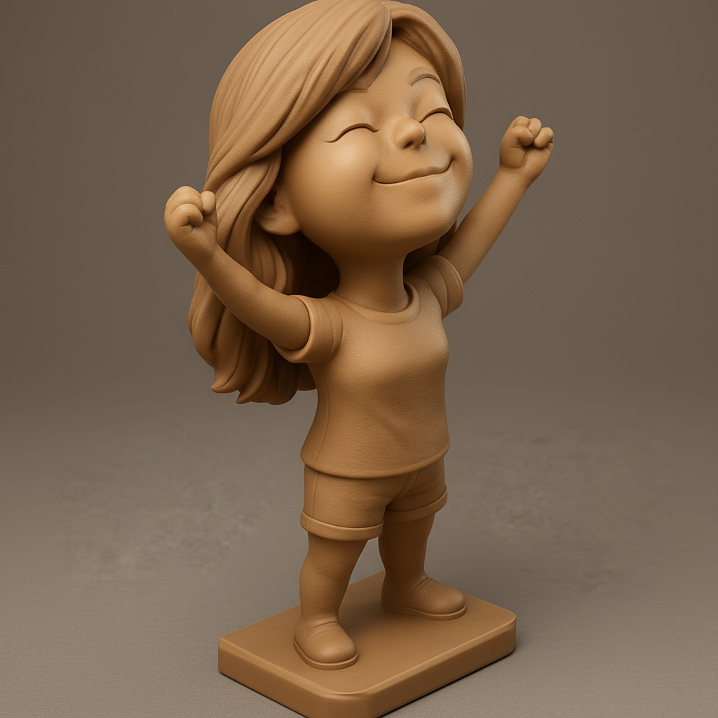 face anatomy 3d model-create 3d face model from photo_Celebrate Success: Happy Girl Triumph Statue