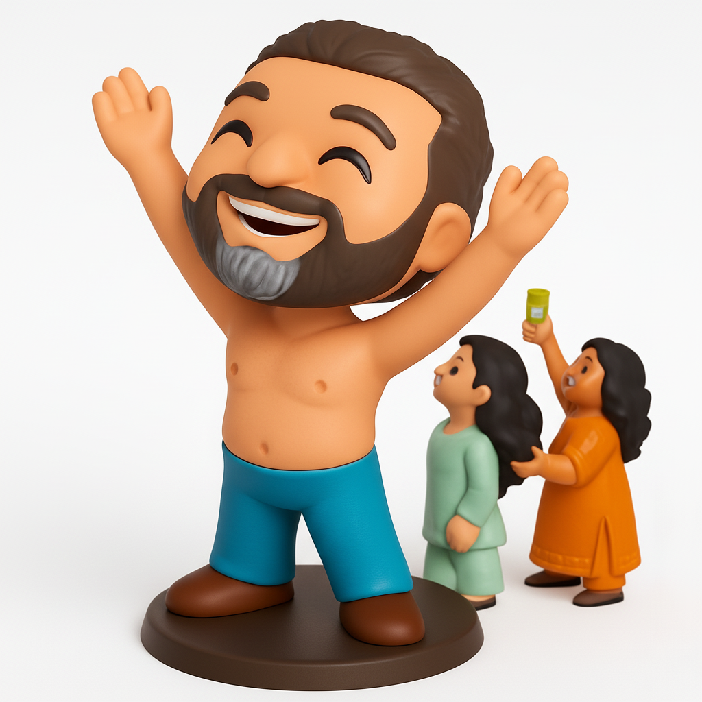 face to 3d model ai-3D portrait printing from photo_Celebrate Self-Care: Joyful Man & Family Figurine