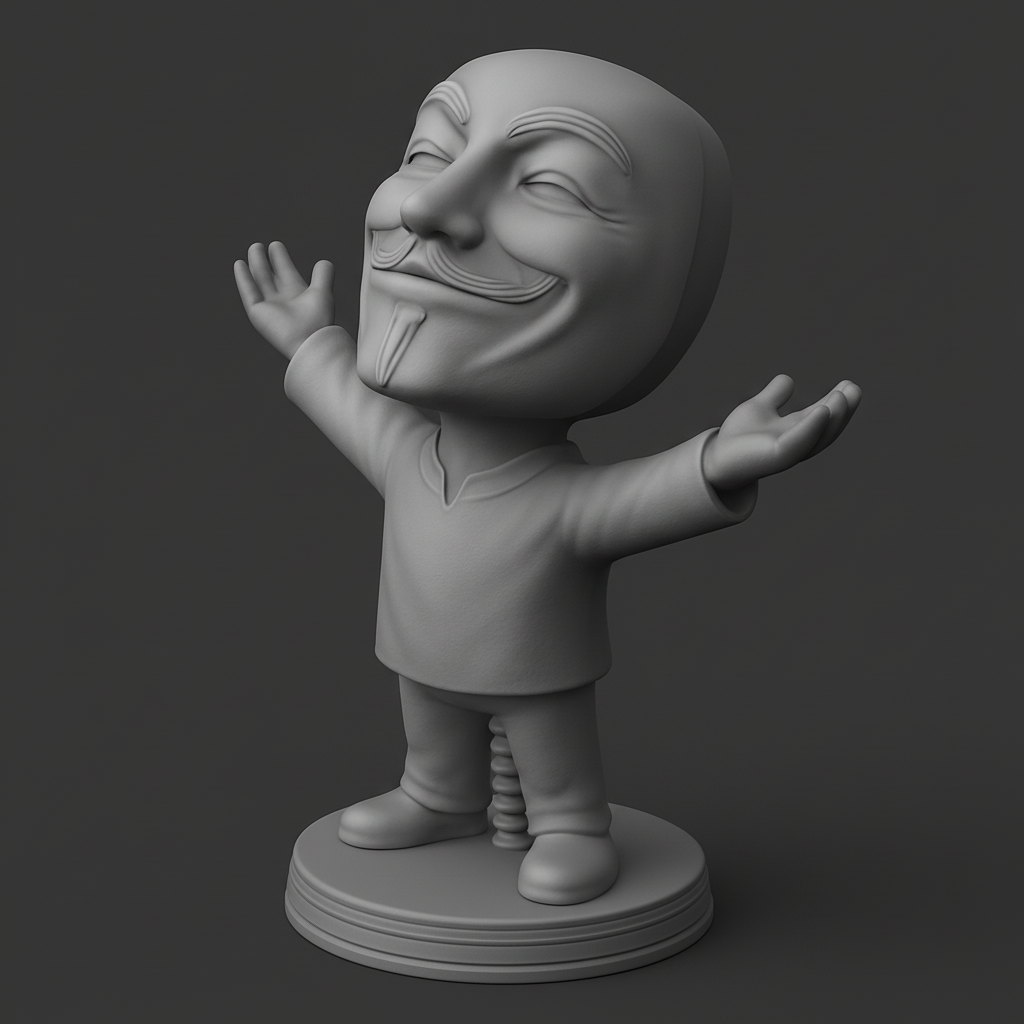 silhouette 3d printer maker-3d portrait printing_Iconic Anonymous Bobblehead: Whimsical Desk Companion