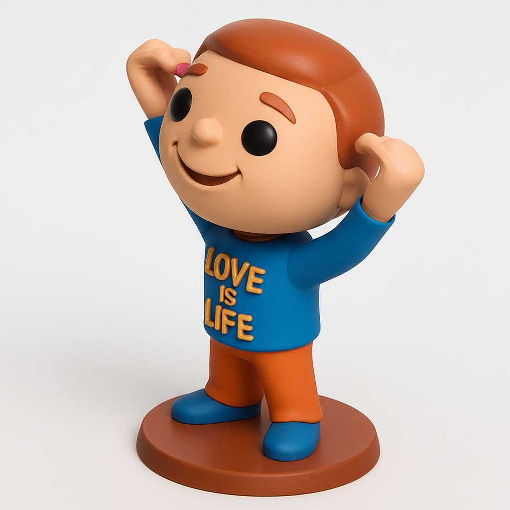 face anatomy 3d model-create 3d face model from photo_Love Is Life Positive Vibe Desk Buddy with Flexing Pose