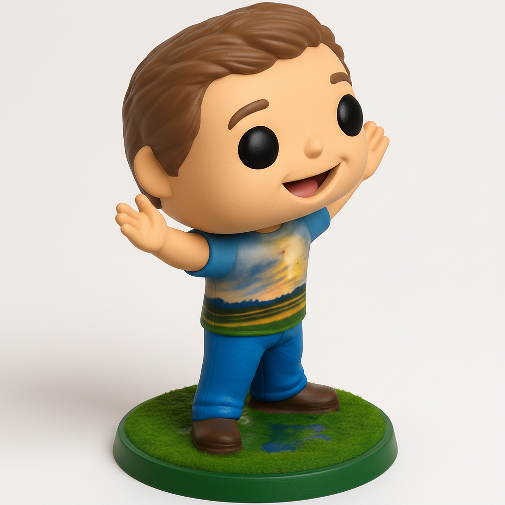 face to 3d model ai-3D portrait printing from photo_Custom Funko-Style Joyful Figure with Landscape Tee