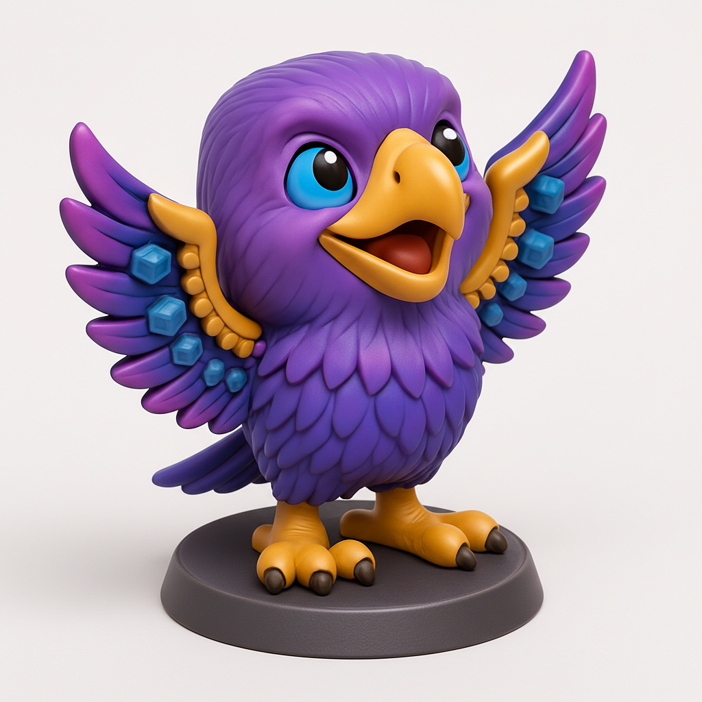 face to 3d model ai-3D portrait printing from photo_Whimsical Purple Feathered Friend 3D Print Model