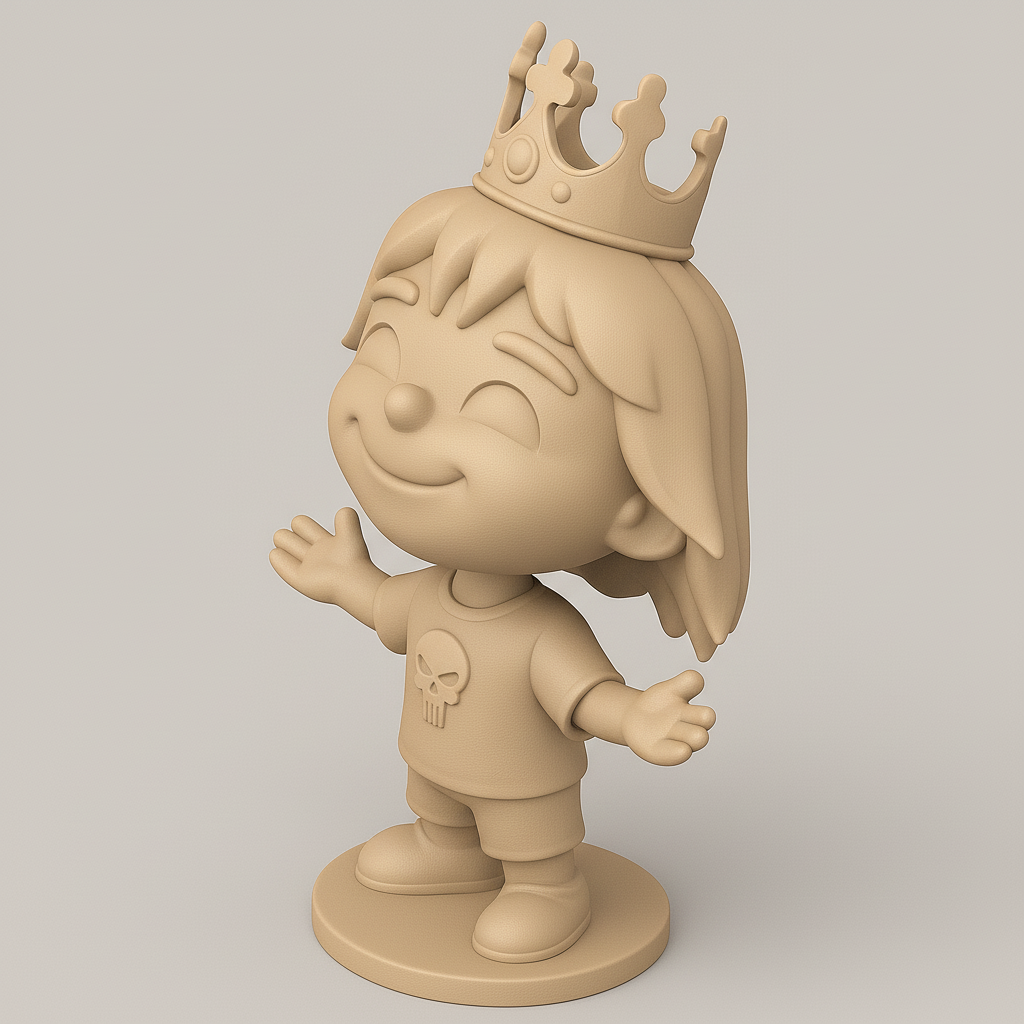 silhouette 3d printer maker-3d portrait printing_Whimsical Crowned Kid Figure