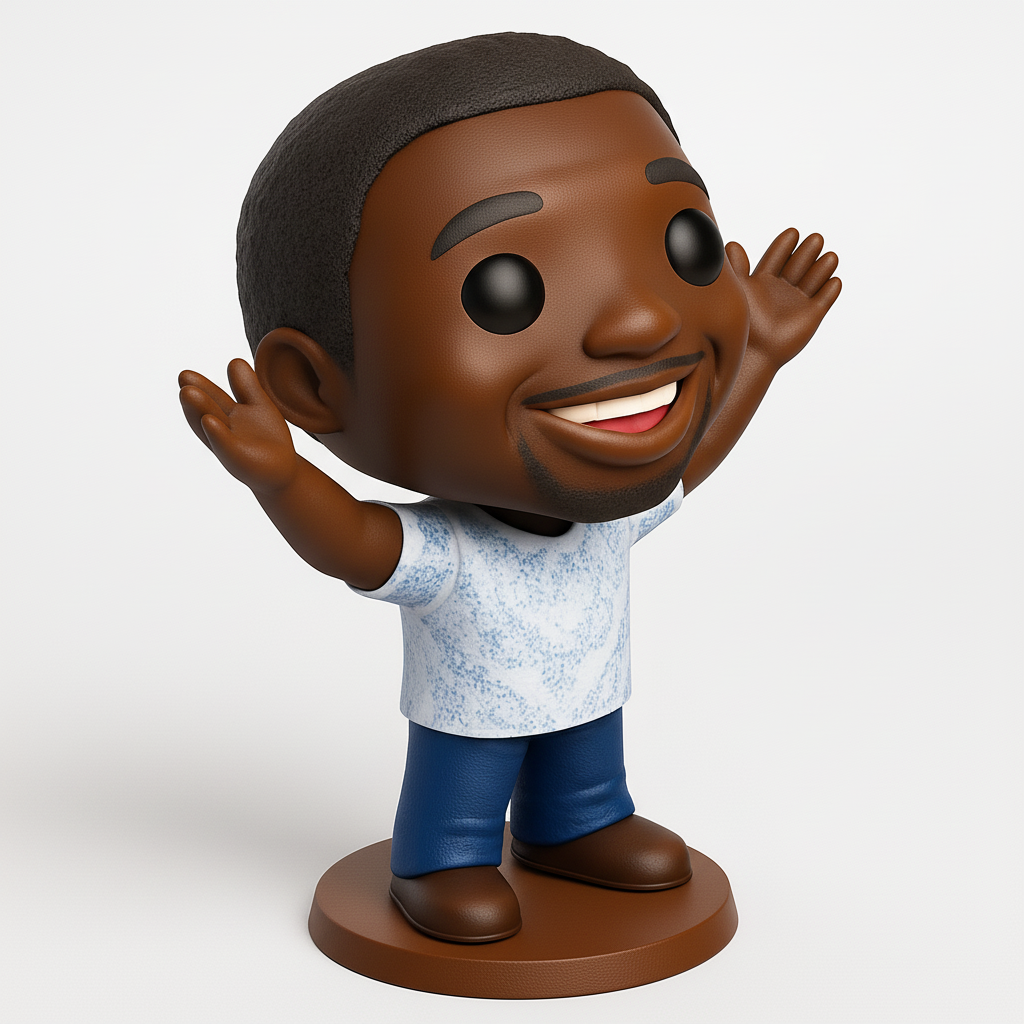 face anatomy 3d model-create 3d face model from photo_Happy Black Character Bobblehead Style Desk Buddy