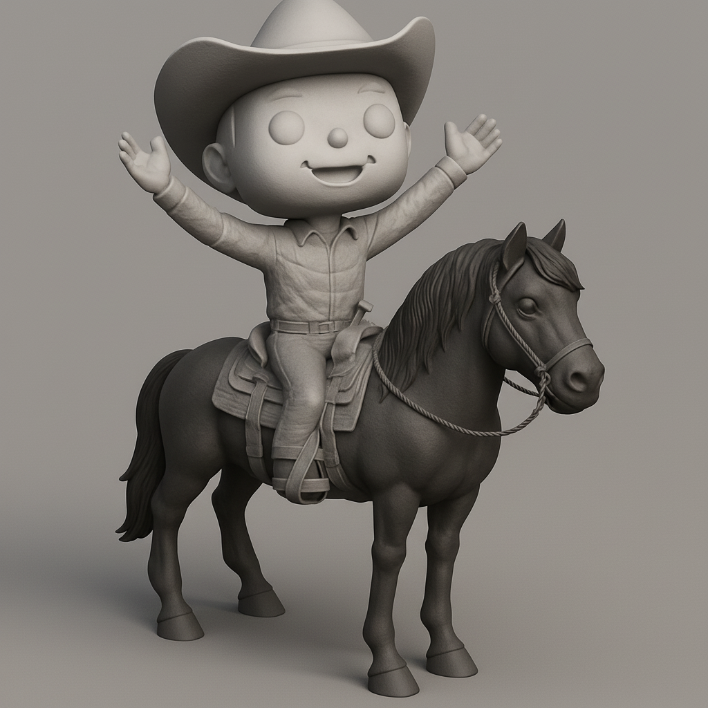face anatomy 3d model-create 3d face model from photo_Chibi Cowboy Joy Ride on Horse - Happy Rider Figurine