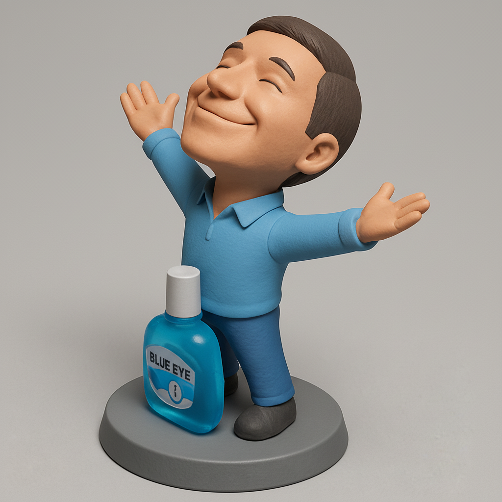 silhouette 3d printer maker-3d portrait printing_Blue Eye Joy: Happy Man & Eye Drop Display Figurine